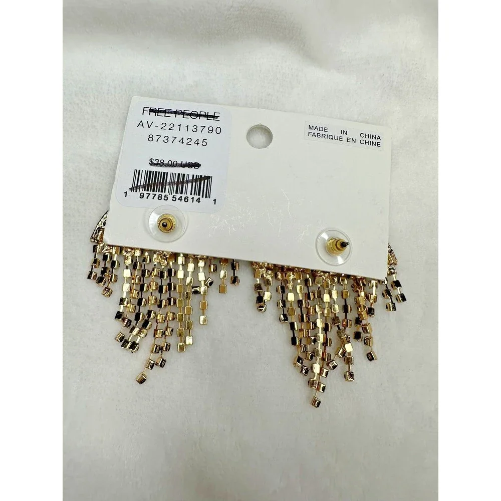 NEW Free People Hearts On Fire Dangle Earrings Rhinestones Fringe Bling Formal